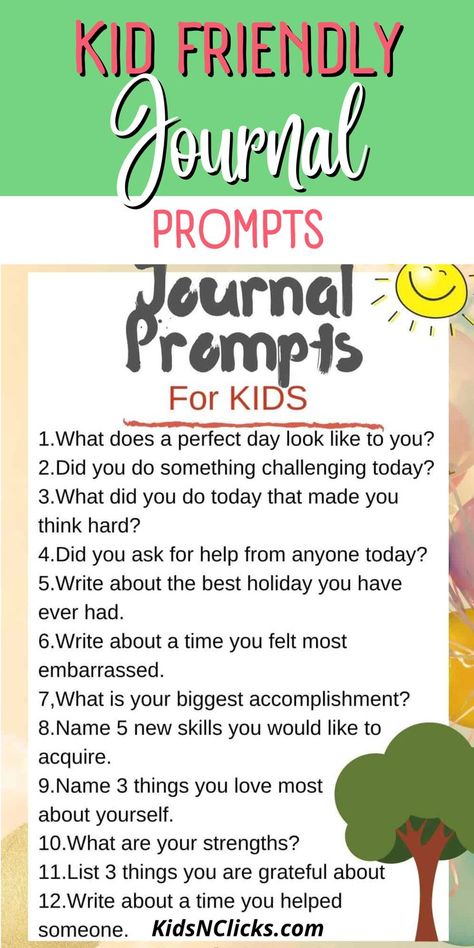 These kid friendly journal prompts will inspire expression and creativity, as well as help them understand their thoughts, feelings, and ideas in a safe space. Journaling is a great way to foster emotional regulation. Use these to start a daily journaling habit for kids or as school assignments for home school or in the classroom. Journal Prompts For Kids, Daily Journaling, Emotional Regulation, Kids Fun, Home School, The Journal, Safe Space, In The Classroom, Journal Prompts