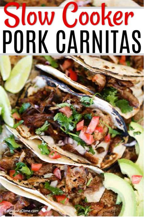 Try authentic Slow Cooker Pork Carnitas Recipe for a meal that is tasty and easy. From tacos and burritos to salads and more, this pork is sure to impress. Authentic Pork Carnitas Recipe, Slow Cooker Pork Carnitas, Pork Carnitas Tacos, Simple Crockpot, Pork Carnitas Recipe, Pork Carnitas Slow Cooker, Carnitas Tacos, Pulled Pork Tacos, Pork Recipes Easy