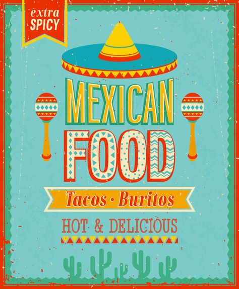 Vintage Mexican Food Poster. Royalty Free Stock Photo Taco Shack, Mexican Food Menu, Food Posters, Mexican Menu, Vintage Bakery, Type Treatments, Mexican Cooking, Mexican Designs, Journaling Cards