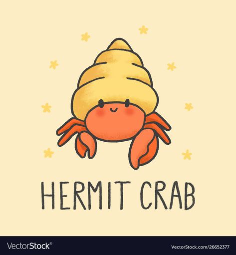 Cute Hermit Crab, Crab Drawing, Crab Cartoon, Animal Character, Hermit Crab, Cartoon Drawing, Cartoon Character Design, Crab, Hand Drawn