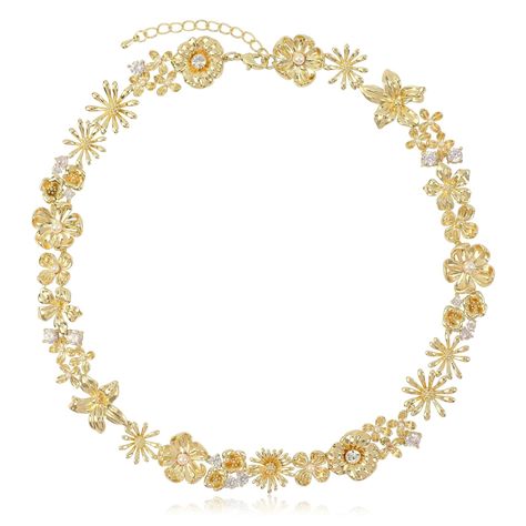 PRICES MAY VARY. ❀VINTAGE FLOWER CHUNKY NECKLACE❀This gold flower choker necklace is truly unique and eye-catching. Composed of numerous differently shaped and sized gold plated metal flowers, each petal is intricately designed in 3D, resembling blooming real flowers. What's more, the flowers are adorned with sparkling transparent zircon stones and pearl stamens, resembling dewdrops on flower petals, adding a touch of enchanting artistic charm to the overall design. ❀ELEGANT FLOWER CHOKER NECKLA Gold Necklace Flower, Gold Flower Choker Necklace As Gift, Chic Gold Flower Necklace, Gold Flower Necklace With Vintage Charm, Gold Choker With Flower Charm, Elegant Flower Charm Choker Jewelry, Sparkly Aesthetic, Neck Jewelry, Flower Choker Necklace