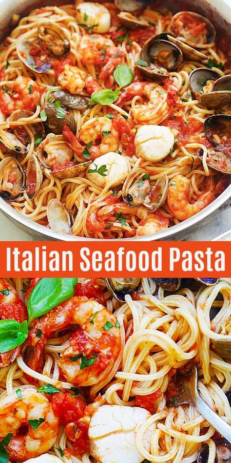 Seafood Pasta Sauce, Homemade Tomato Pasta Sauce, Italian Seafood Pasta, Seafood Pasta Dishes, Clam Pasta, Italian Seafood, Shrimp Scallops, Seafood Pasta Recipes, Tomato Pasta Sauce