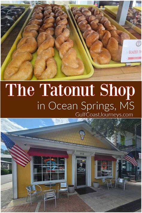 The Tatonut Donut Shop in Ocean Springs, Mississippi is a must-visit! These doughnuts are amazing! Check out photos, review, and the menu Ocean Springs Mississippi, Peanut Cake, Ocean Springs Ms, Cinnamon Twists, Applesauce Cake, Devils Food Cake, Ocean Springs, Ice Cake, Barbecue Restaurant