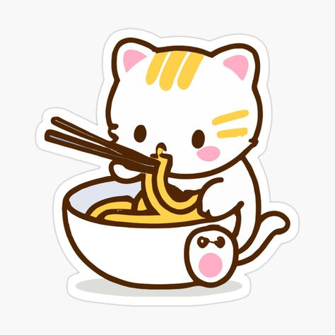 A Cute Kitten eating ramen for all who loves cats and ramen. Decorate notebooks, personalize laptops, or stick ‘em wherever. Super durable and water-resistant Kitten Eating, Ramen Sticker, Eat Logo, Cat Eating Ramen, Sticker Food, Grafic Art, Decorate Notebooks, Sick Cat, Eating Ramen