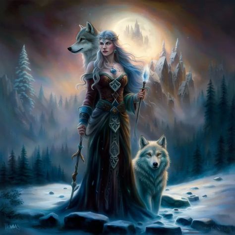 Skadi norse goddess of winter with wolf - AI Generated Artwork - NightCafe Creator Skadi Norse Goddess, Frigga Goddess Art, Norse Creatures, Giant Goddess, Goddess Skadi, Skadi Goddess, Goddess Sagittarius, Wolves Pictures, Viking Goddess