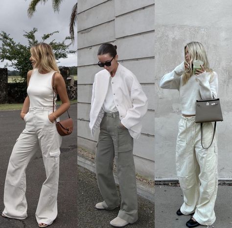 Old Money Cargo Pants, Cream Cargo Pants Outfit Winter, White Cargo Pants Outfit Winter, Cargo Pants Outfit Winter, White Cargo Pants Outfit, Cargos Outfit, Cargo Jeans Outfit, Outfit Cargo Pants, Cream Cargo Pants Outfit