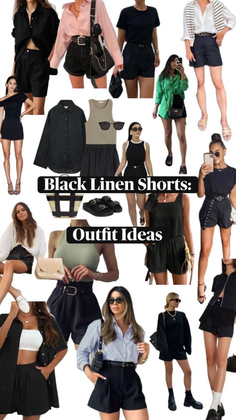 Black Linen Shorts Outfit, Linen Shorts Outfit, Black Linen Shorts, Shorts Outfit Ideas, Shorts Outfit, Black Linen, Linen Shorts, Short Outfits, Outfit Ideas