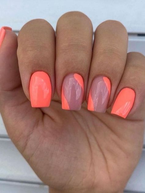 negative space coral nail design Coral Nails With Design Summer Art Ideas, Summer Nails Coral Design, Coral Design Nails, Neon Coral Nails Design, Cute Coral Nails, Coral Nails With Glitter, Hot Coral Nails, Coral Summer Nails, Nails Beach Design