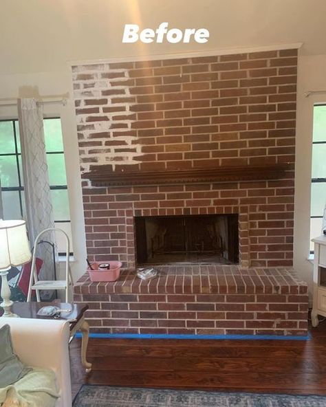 ALL-IN-ONE Paint by Heirloom Traditions on Instagram: "Is your #fireplace ready for Santa? 
.
“Used cashmere only (not diluted) to give this red brick fireplace a German smear look. So easy, took 3 hours and used just over one half quart paint.”-Rhonda Bousquet Picazo
.
#allinonepaint #heirloomtraditionspaint #fireplacemakeover #whitebrick #brickfireplace #paintedbrick" Traditional Red Brick Fireplace, Red Brick Fireplace, German Smear, Red Brick Fireplaces, Heirloom Traditions Paint, Heirloom Traditions, White Brick, Fireplace Makeover, Painted Brick