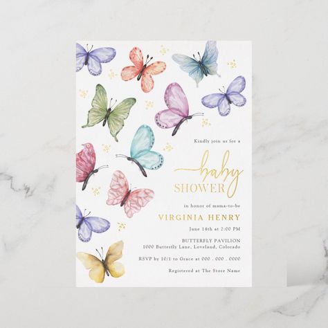 Butterfly Baby Shower Theme, Butterfly Baby Shower Invitations, Watercolor Butterflies, Lavender Butterfly, Fluttering Butterflies, Pastel Butterflies, Butterfly Baby Shower, Elegant Calligraphy, Butterfly Theme