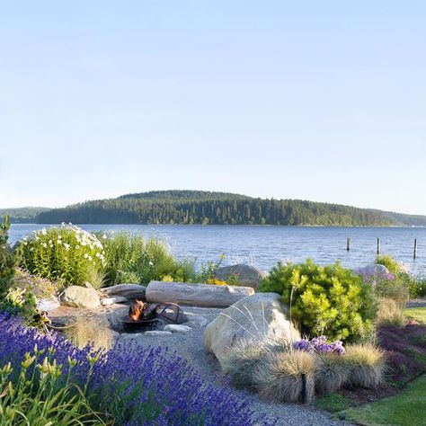 Rock Pathways, Rock Pathway, Fire Pit Landscaping, Coastal Gardens, Landscape Designs, Landscaping Tips, Beach Gardens, Garden Landscape Design, Puget Sound