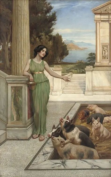 Circe Goddess, Aesthetic Greece, Mysterious Island, Greek Paintings, The Mysterious Island, Moodboard Aesthetic, Greek And Roman Mythology, Greek Mythology Art, Mythology Art