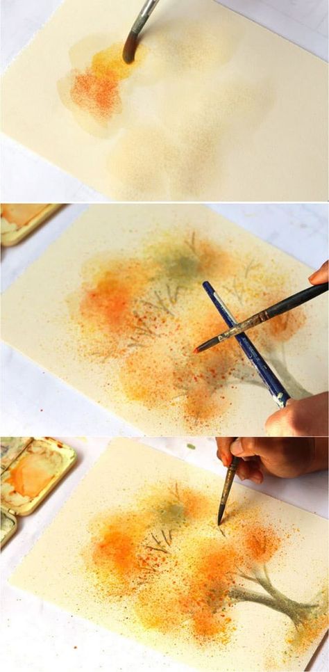 How to paint a beautiful watercolor tree easily. Learn some fun & unusual techniques in this step by step tutorial. No art experience needed! - A Piece of Rainbow Ideas For Painting, Fall Tree Painting, Art Videos For Kids, Trees Beautiful, Watercolor Art Face, Watercolor Art Diy, Watercolor Art Landscape, Watercolor Art Journal, Watercolor Art Paintings