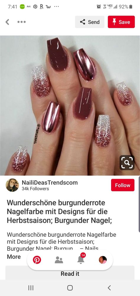 Acrylic Nails Maroon, Nail Designs Red, Nails Maroon, Red And Silver Nails, Burgundy Acrylic, Maroon Nail Designs, Maroon Nail, Burgundy Acrylic Nails, Fall Wedding Nails