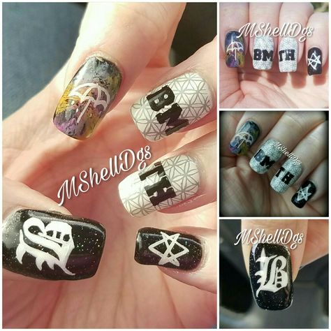 BMTH & Beartooth tonight! March 8, 2017 Bmth Inspired Nails, Bmth Nailart, Bmth Nails, Music Nails, Band Nails, Punk Nails, Inspired Nails, March 8, My Chemical Romance