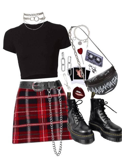 is this punk? created by sierrastevie        on ShopLook.io perfect for Aries Style 3/21-4/19. Visit us to shop this look. #Aries Style 3/21-4/19, #Rock N Roll Hall Of Fame Style, #Edgy, #Grunge, #Trend-driven Kpop Rock Outfit, Punk Pop Outfits, Vintage Punk Outfits, Punk Rock Girl Outfits, Rock Punk Outfit, Red Punk Outfits, Punk Outfits Polyvore, Punk Rock Aesthetic Outfits, Pop Punk Aesthetic Outfit