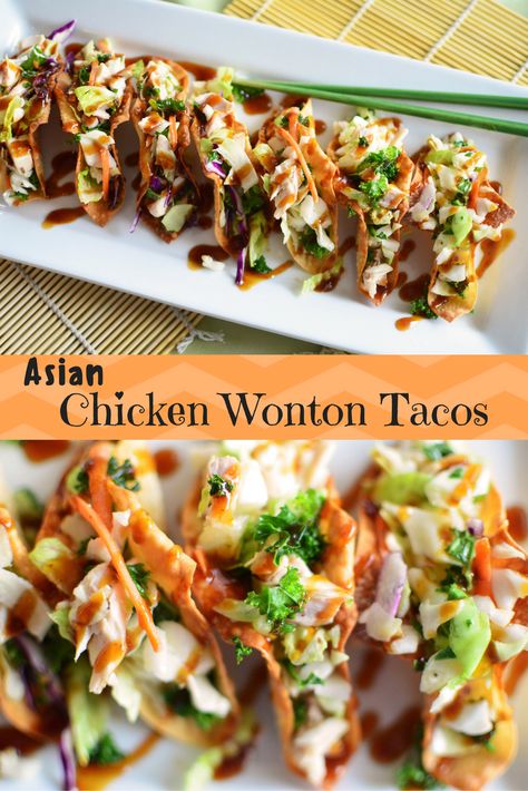 Chicken Wonton Tacos, Veggies And Chicken, Wonton Wrapper Recipes, Wonton Tacos, Tacos Mexicanos, Chicken Wontons, Won Ton, Wonton Recipes, Sesame Dressing