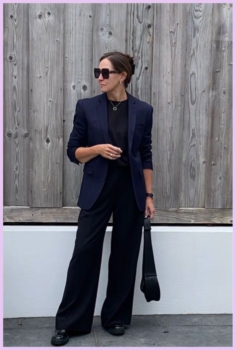 Navy Wide Leg Trousers Outfit, Navy Trousers Outfit, Leg Trousers Outfit, Navy Wide Leg Trousers, Wide Leg Trousers Outfit, Trousers Outfit, Trouser Outfit, Sailor Pants, Navy Outfit