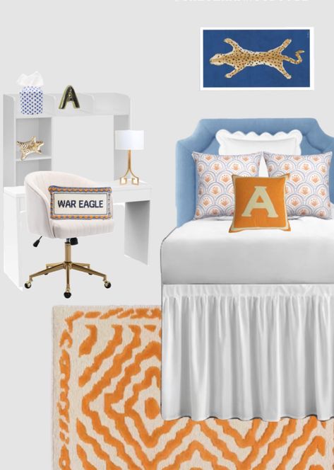 Orange monogrammed pillow cover … curated on LTK Auburn University Dorm, Auburn Dorm, University Dorms, Dorm Design, College Bedroom, College Room, College Dorm Rooms, Dorm Room Decor, Bedroom Inspo