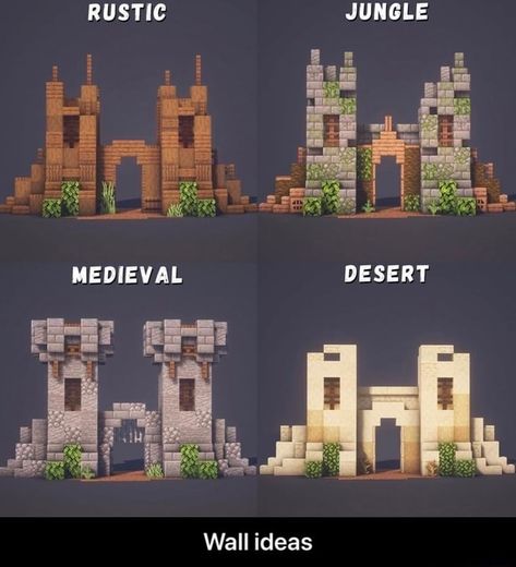 RUSTIC JUNGLE MEDIEVAL DESERT Wall ideas - Wall ideas – popular memes on the site ifunny.co Minecraft Barrier Wall Ideas, Minecraft Castle Color Scheme, Minecraft Small Things To Build, Minecraft Wall Around Village, Minecraft Village Builds Ideas, Minecraft House Front Ideas, Small Spruce Cottage Minecraft, Villages Minecraft Ideas, Castle In Minecraft Ideas