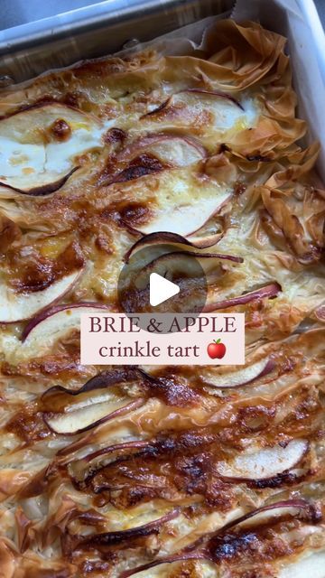 Nicolle Love | Cheese, Wine, Recipes & Dinner Parties on Instagram: "Comment APPLE for the full recipe sent to your inbox! 🧀🍎 (make sure you are following me to receive the dm)

This phyllo crinkle tart is the perfect light, buttery and flaky appetizer to serve up and has all those fall flavors 😍🍎🍂

What you’ll need:

🧀 phyllo dough 
🧀 1/2 cup of melted butter 
🧀 4-6 oz brie cheese 
🧀 half a thinly sliced apple 
🧀 drizzle of honey (optional) 

Egg mixture:

🥛 1 cup milk
🥛 2 eggs
🥛 1/2 cup sugar 
🥛 1 tbsp of vanilla extract

Heat oven to 350F. Line a baking dish with parchment paper. Lay out two sheets of phyllo dough sheets at a time and crinkle into an accordion shape. Add in slices of brie cheese and apple. Brush on melted butter. Put in oven for 15 minutes. While that bake Baked Apple Phyllo Tart, Apple Fillo Dough Recipes, Brie And Apple Crinkle Tart, Phyllo Dough Recipes, Phyllo Recipes, Brie Recipes, Apple Dessert Recipes, Phyllo Dough, Cheese Appetizers