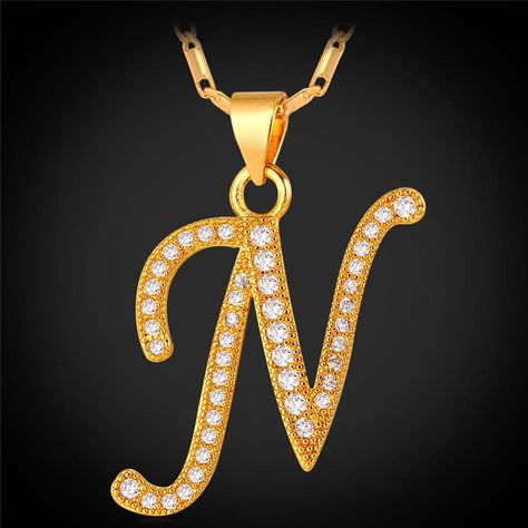 N Letter Pendant, N Necklace, Alphabet N, Fashion Alphabet, N Letter, Locket Necklaces, Stylish Alphabets, Picture Locket, Zircon Necklace