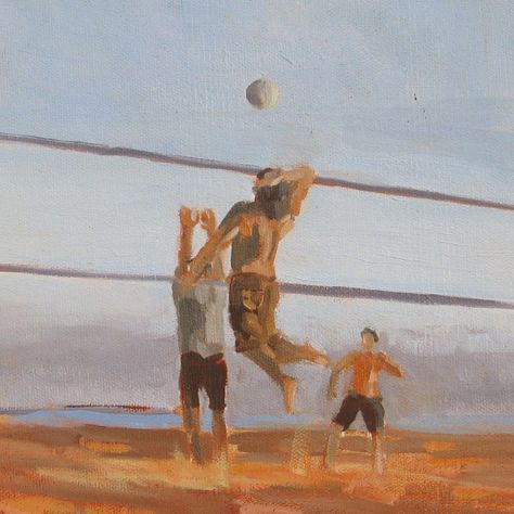 Volleyball Painting Ideas, Volleyball Painting, Volleyball Posters, Beach Drawing, Seascapes Art, Scene Drawing, Disney Art Drawings, Sport Art, Volley Ball