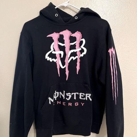 Monster Energy Sweatshirt, Pink Hoodie Aesthetic, Pink Monster Energy, Monster Energy Clothing, Monster Energy Hoodie, Monster Jacket, Cute Edgy Outfits, Pink Monster, Grunge Jacket