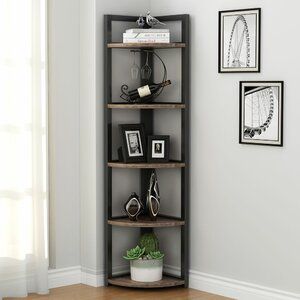 Corner Shelves Living Room, Rustic Corner Shelf, Corner Shelf Ideas, Corner Shelving Unit, Corner Storage Shelves, Corner Bookshelves, Small Bookshelf, Home Office Kitchen, Small Bookcase