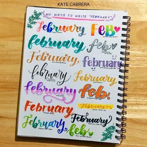 H E L L O  F E B | Zoom a little to see the brands of pens I used for each variation of the word February.🖤 #kateestationeree #artbykatecab #creativejournal #creativejournaling #journal #journals #journaling #calligraphy #calligrafriends #calligrafriendsph #calligraphynewbie #thedailycalligraphy #calligraphydaily #handlettering #handletteredabcs #handletteringdaily #ilovelettering #letteringpractice #howtoletter #howIletter #howtowrite #letteringstyle #calligraphypractice #handlettered February Calligraphy, Calligraphy Months, Journaling Calligraphy, Journal February, I Letter, Calligraphy Practice, Lettering Practice, Lettering Style, Creative Journal