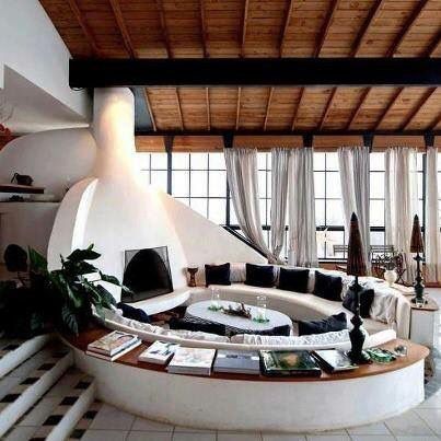 :) Fireplace Styles, Depoe Bay, Earthship Home, Sunken Living Room, Dome Home, Adobe House, Three Bedroom House, Cob House, Dome House