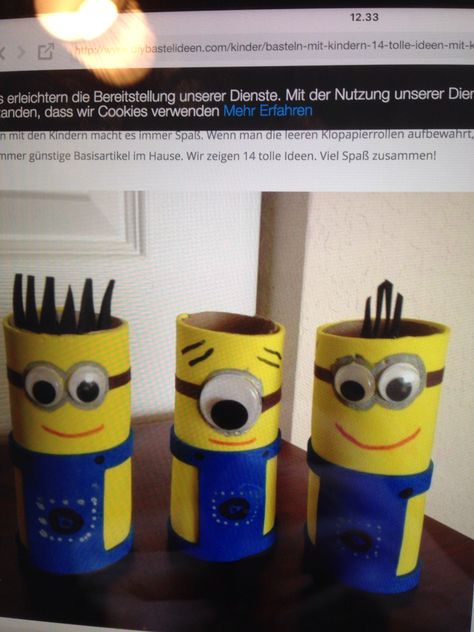 Toiletruller Cardboard Tube Crafts, Minion Party, Toilet Paper Roll Crafts, Paper Roll Crafts, Toilet Paper Roll, Toilet Roll, Cardboard Tube, Kids Club, Sofia