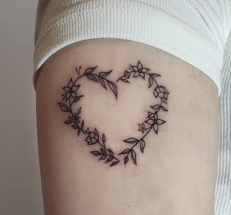 Taurus Heart Tattoo, Flowery Heart Tattoo, Heart Vines Tattoo, Heart With Leaves Tattoo, Mushroom Heart Tattoo, Leaf Heart Tattoo, Knee Tattoo Heart, Heart Vine Tattoo, Vine Heart Tattoo