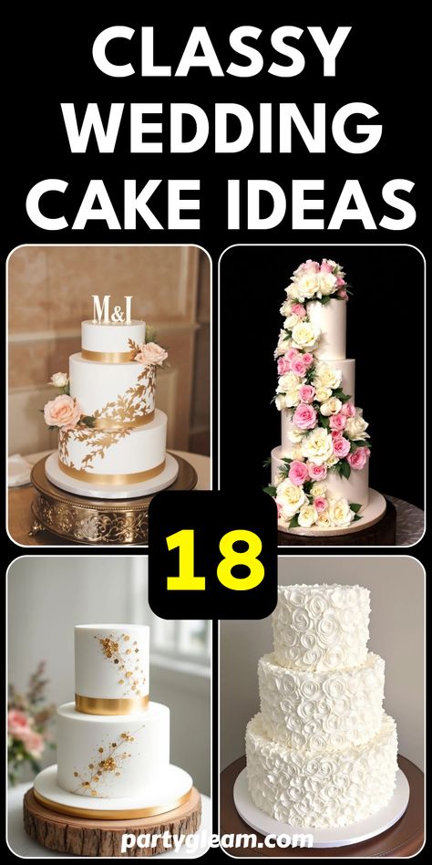 Get inspired with 18 classy wedding cake ideas that promise to leave a lasting impression! Whether it's a chic minimalist cake with elegant lines or a luxurious textured buttercream ruffles cake that oozes sophistication, these stunning creations are sure to dazzle. Explore the artistic beauty of metallic gold leaf accents or enjoy a delightful floral cascade wedding cake that enhances your dream wedding vibe. Discover not just great looks, but flavors too that can sweeten any special occasion. 2 Tier Elegant Wedding Cake, Wedding Cake Inspiration Simple, Elegant Modern Wedding Cake, Wedding Cakes With Fresh Flowers, Wedding Cake Ideas Elegant, Spring Wedding Cakes, Cascade Wedding Cake, Pink Ombre Wedding Cake, Buttercream Ruffle Cake