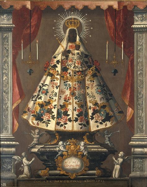 The Virgin of Guadalupe. Oil painting, 1745. Mexican Paintings, Black Madonna, Wellcome Collection, Virgin Of Guadalupe, The Virgin Mary, Madonna And Child, Religious Icons, Art Uk, Catholic Art