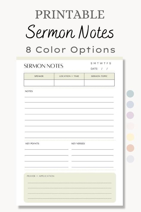 Sermon Notes Template, Church Notes, Bible Study Template, Sunday Sermons, Faith Journal, Goals Worksheet, Inspire Bible Journaling, Notes Journal, Sermon Notes