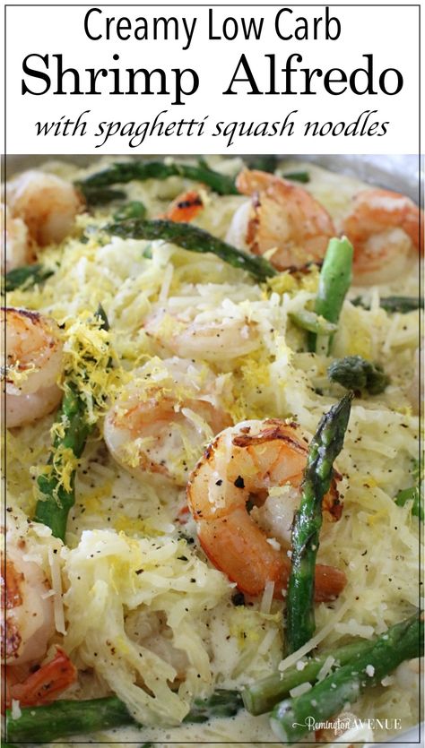 Keto Shrimp Alfredo, Asparagus Spaghetti, Cook Squash, Low Carb Shrimp, Low Carb Comfort Food, Spaghetti Squash Noodles, Keto Shrimp, Squash Noodles, Creamy Shrimp