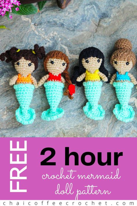 Easy Crochet Mermaid, Crochet Mermaid Keychain Free Pattern, One Hour Amigurumi, Mermaid Free Crochet Pattern, 1 Hour Amigurumi Free Pattern, Free Small Crochet Projects, Mermaid Gifts For Kids, Small Crochet Dolls Free Patterns, Crochet Gifts For Kids Free Pattern