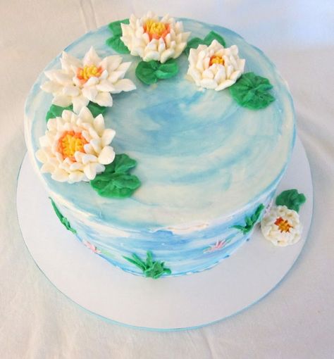 Lily Birthday Cake, Lily Pad Cake, Water Lily Cake, Axolotl Cake, Ivy Cake, Fairy Bakery, Lilly Cake, Water Cake, Botanical Cake