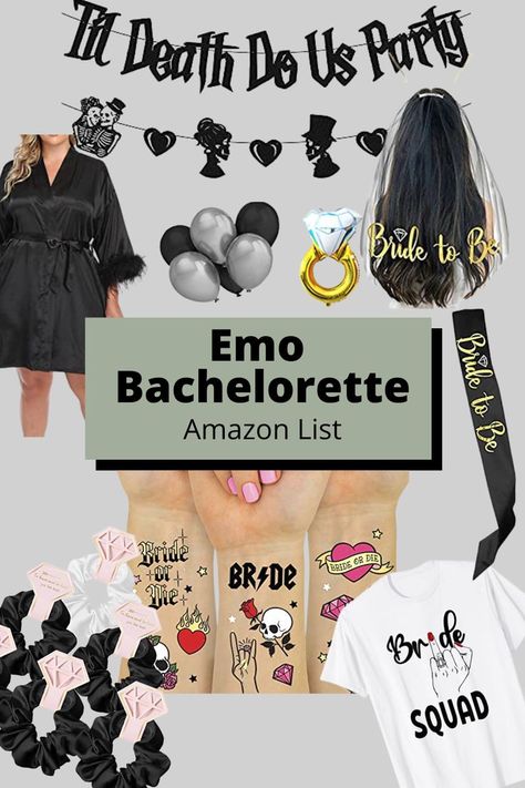 Emo Party Favors, Emo Themed Bachelorette Party, Welcome To The Bach Parade, Emo Hen Party, Twilight Themed Bachelorette Party, Warped Tour Bachelorette Party, Bachelorette Party Ideas Black, Emo Bachelorette Party Ideas, Black Theme Bachelorette Party