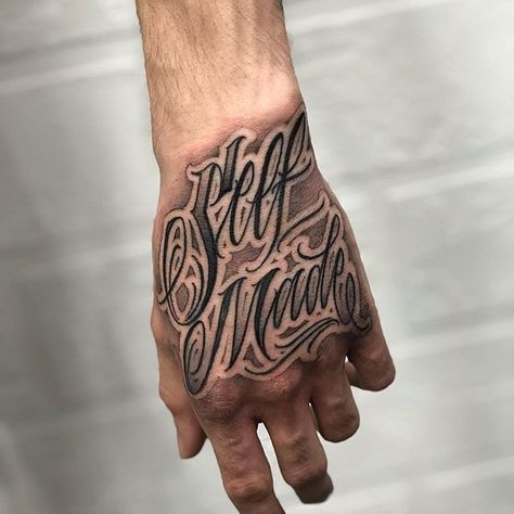 Lettering/Tattoo C/L on Instagram: “•Self Made• done by ❌ @potstattoo ❌ Russia 🇷🇺 #letras #letters #letterstattoo #loveletters #lettering #letteringtattoo #letteringsoul…” Hand Tattoo Writing Words, Letters On Hand Tattoo, Lettering On Hand Tattoo, Self Made Finger Tattoo, Hand Tattoos Letters, Self Made Hand Tattoo, Hand Tattoos Lettering, Hand Letter Tattoo, Hand Tattoos For Guys Words