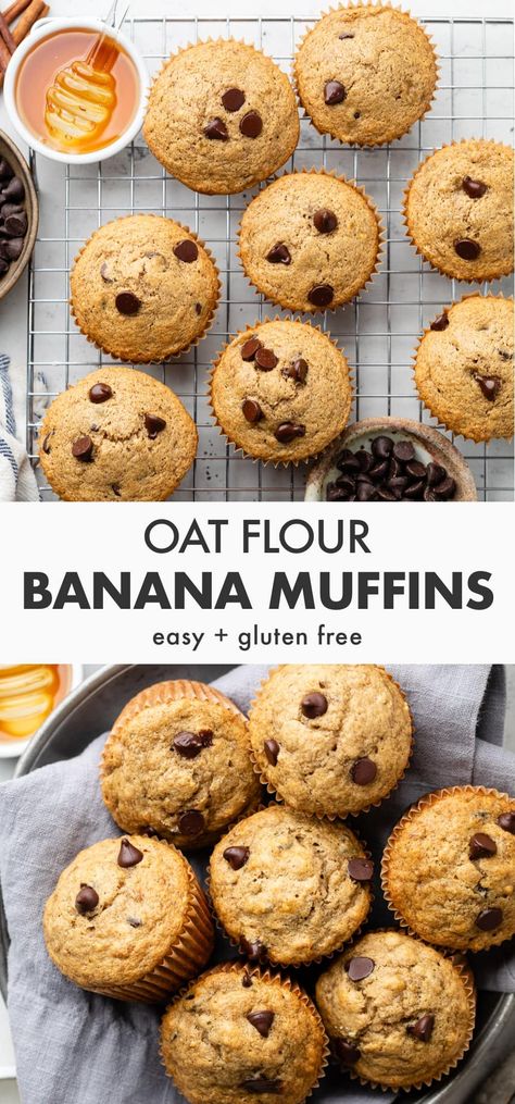 Oat Flour Banana Muffins Banana Oats Muffins, Oat Flour Banana Muffins, Oat Flour Muffins, Oat Flour Pancakes, Oat Flour Recipes, Banana Muffins Easy, Banana Oat Muffins, Banana Muffin, Banana Muffin Recipe