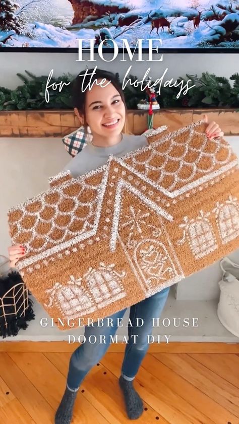 Mia Volk’s Instagram profile post: “I love love love this gingerbread house doormat! It’s perfectly holiday inspired with a dash of Madeleine charm. The best part: you don’t…” Gingerbread Door Mat, Diy Gingerbread Doormat, Diy Gingerbread House Doormat, Gingerbread House Doormat, Gingerbread Doormat, Ginger Bread House Diy, Door Mat Diy, Gingerbread Diy, Be An Artist