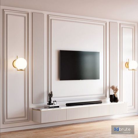 Tv Wall Neoclassic, Neo Classic Tv Wall Design, Traditional Tv Wall, Tv Wall Moulding, Classic Tv Wall Design, Classic Tv Wall, Classic Tv Unit, Tv Wall Design Modern, Tv Unite