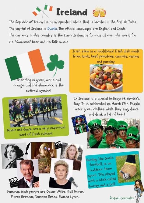 Ireland Poster Board Project, Facts About Ireland, Ireland Facts, English Culture, Ireland Country, English Day, English Time, English Projects, English Grammar Worksheets