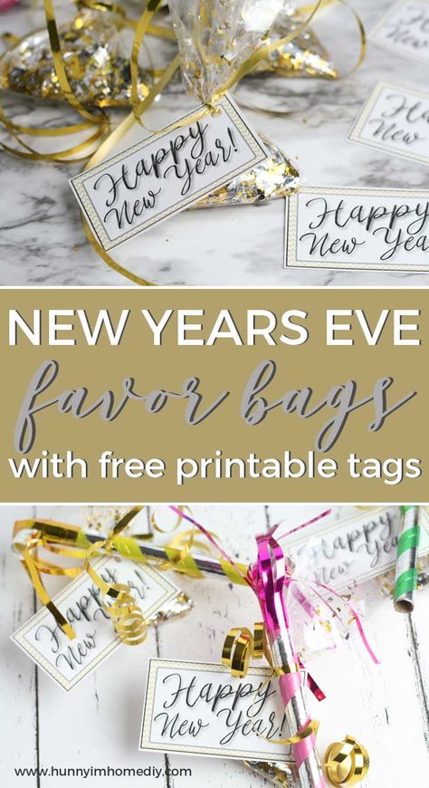 Whether you need New Years Eve party favors for kids or New Years Eve party favors for adults, these cute confetti bags are perfect! If you're looking for  great New Years Eve party ideas, your going to love this easy New Years Eve party favors DIY. If you're throwing an NYE party at home, you need these cute NYE party printables (new years eve party printables)! #NYE #newyearseve #freeprintables New Years Eve Hour Bags For Kids, New Year's Party Favors, New Year’s Eve Party Favor, New Year’s Party Favors, New Year’s Eve Party Favors, Nye Party At Home, New Years Eve Gifts, Happy New Year Ideas, New Years Diy