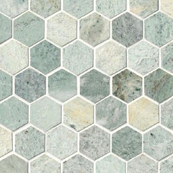 Mosaic Tiles for Bathrooms, Backsplashes & More | The Tile Shop Blue Green Backsplash Kitchen, Shower Update, Green Mosaic Tile, Green Tile Bathroom, Green Backsplash, Hex Tile, Marble Wall Tiles, Renovation Inspiration, Shower Floor Tile