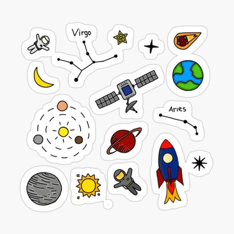 Cute Astronomy Doodles, Astronomy Stickers, Crafts Bookmarks, Space Stickers, Virgo And Aries, Space Doodles, Doodle Sticker, Space Astronomy, Diy Crafts Bookmarks