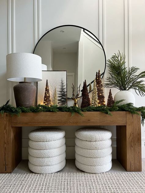 Bottle Tree Christmas Decor, Christmas Decor Simple Minimalist, Entryway Christmas Decor Ideas, Boho Chic Christmas Decor, Christmas Tree Centerpieces For Table, Earth Tone Christmas Decor, Modern Organic Christmas Decor, Organic Modern Christmas Decor, Christmas Sideboard Decor