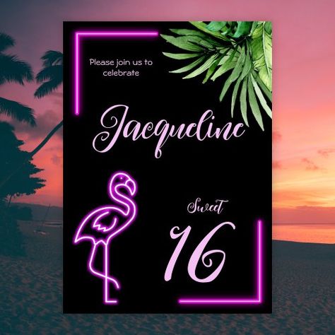 $2.87 | Retro tropical neon flamingo sweet 16th birthday #sweet 16, 16th birthday, neon, tropical, retro, flamingo, pink, party, 16 years old, script Old Script, Retro Flamingo, Tropical Neon, Sweet 16th Birthday, Retro Tropical, Neon Birthday, 16th Birthday Invitations, Flamingo Pink, Pink Party